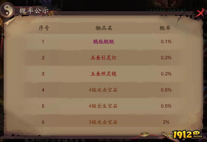 1912yx《斩魔问道高爆版》概率公示